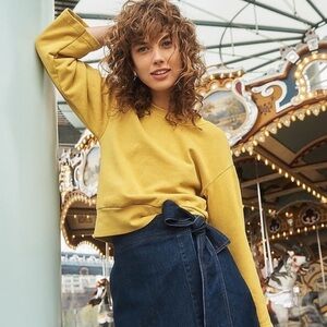 Madewell x Karen Walker Mustard Garment-Dyed Sweatshirt - Size XL Cozy & Stylish